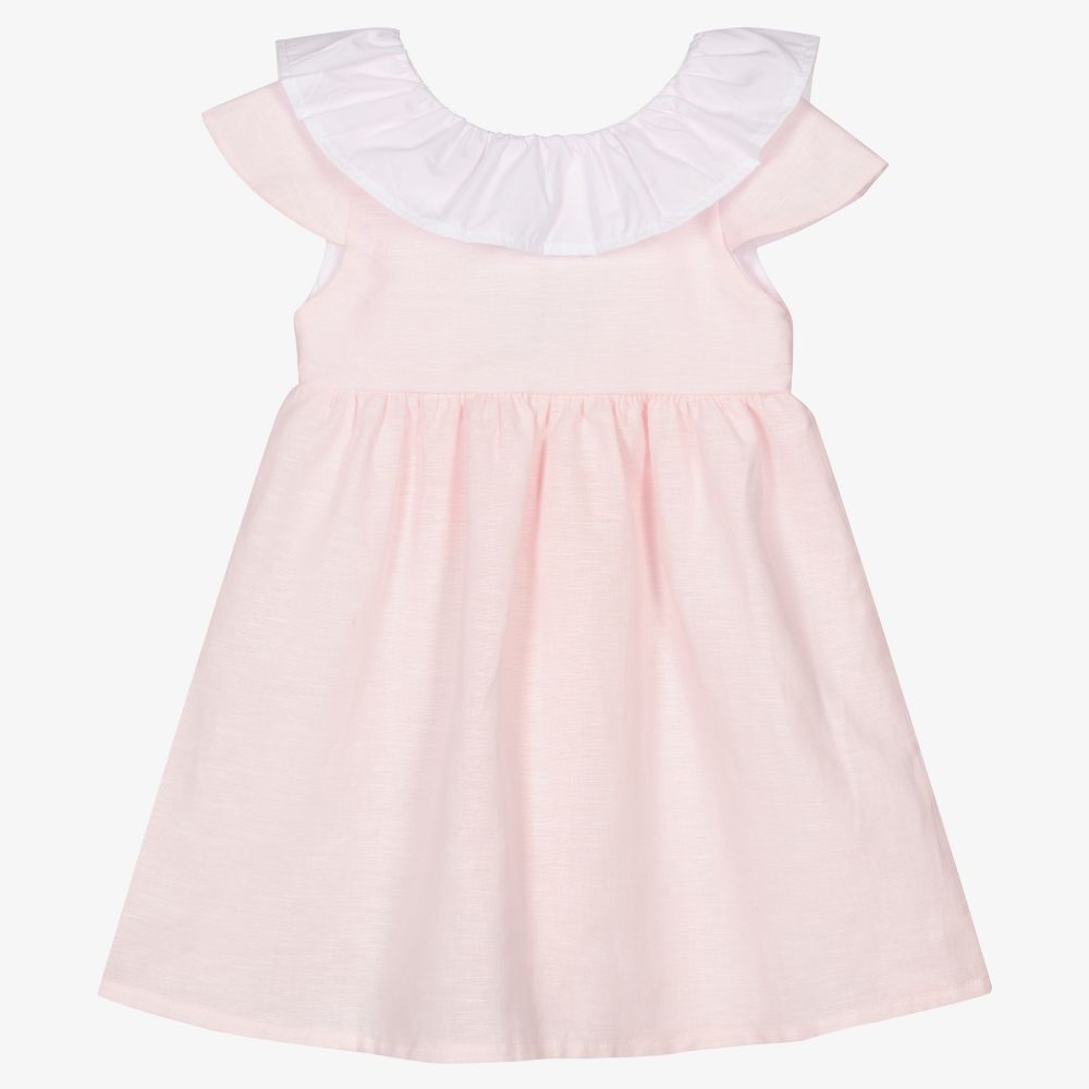 Babidu - Robe rose encolure volantée  | Childrensalon