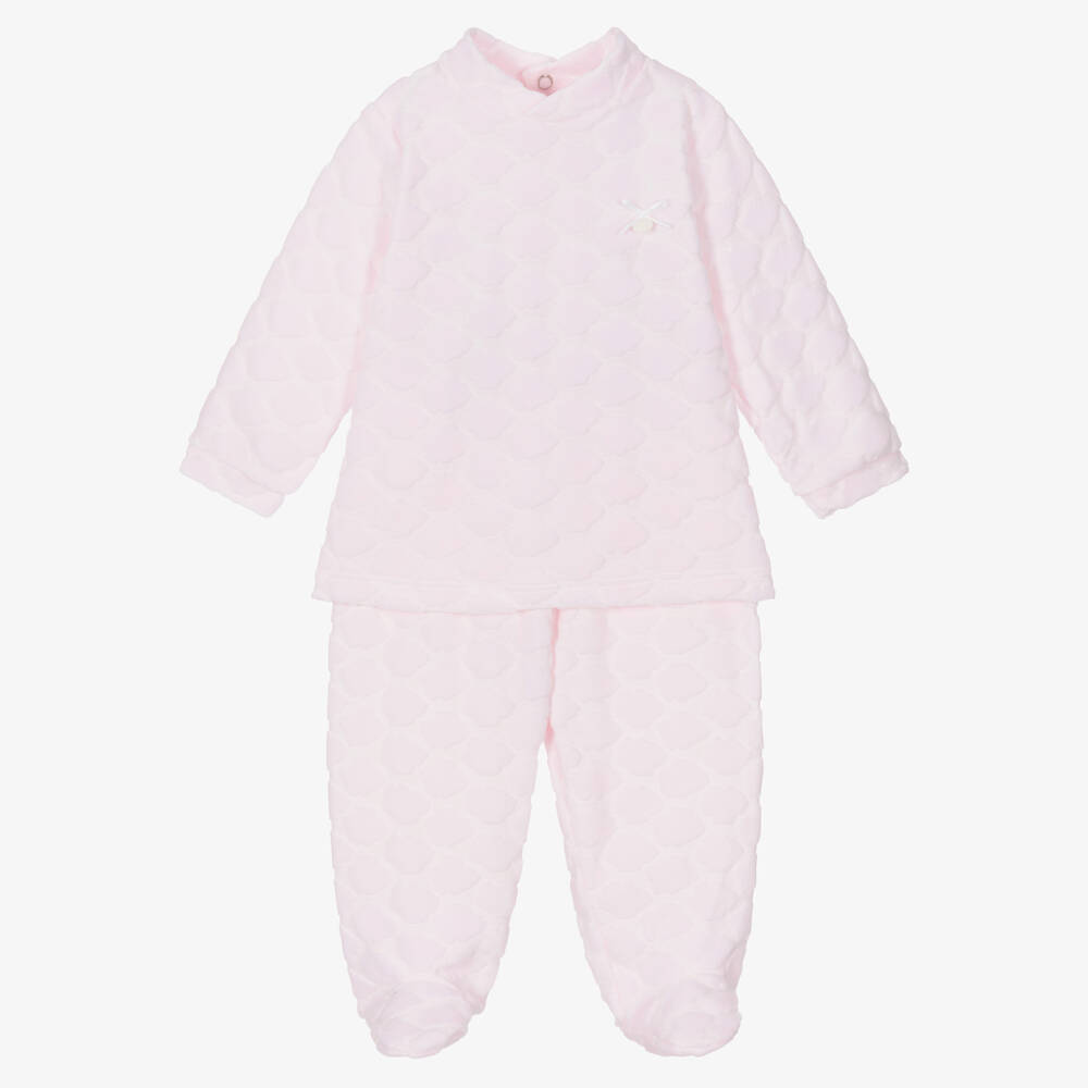 Babidu - Pink Velour 2 Piece Babygrow | Childrensalon