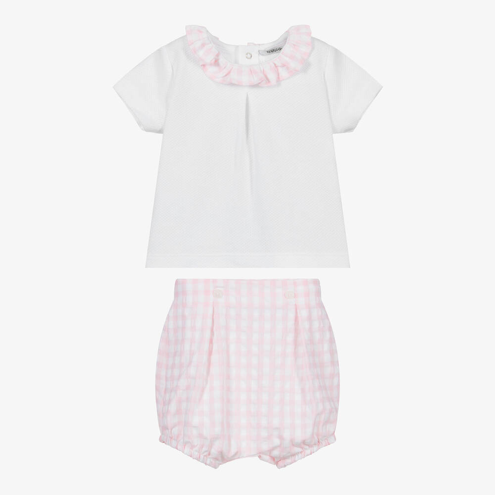 Babidu-Комплект белого и розового цвета с шортами для малышей | Childrensalon Outlet
