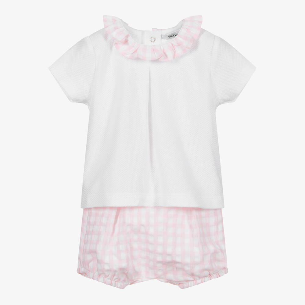 Babidu - Pink & White Baby Shorts Set | Childrensalon