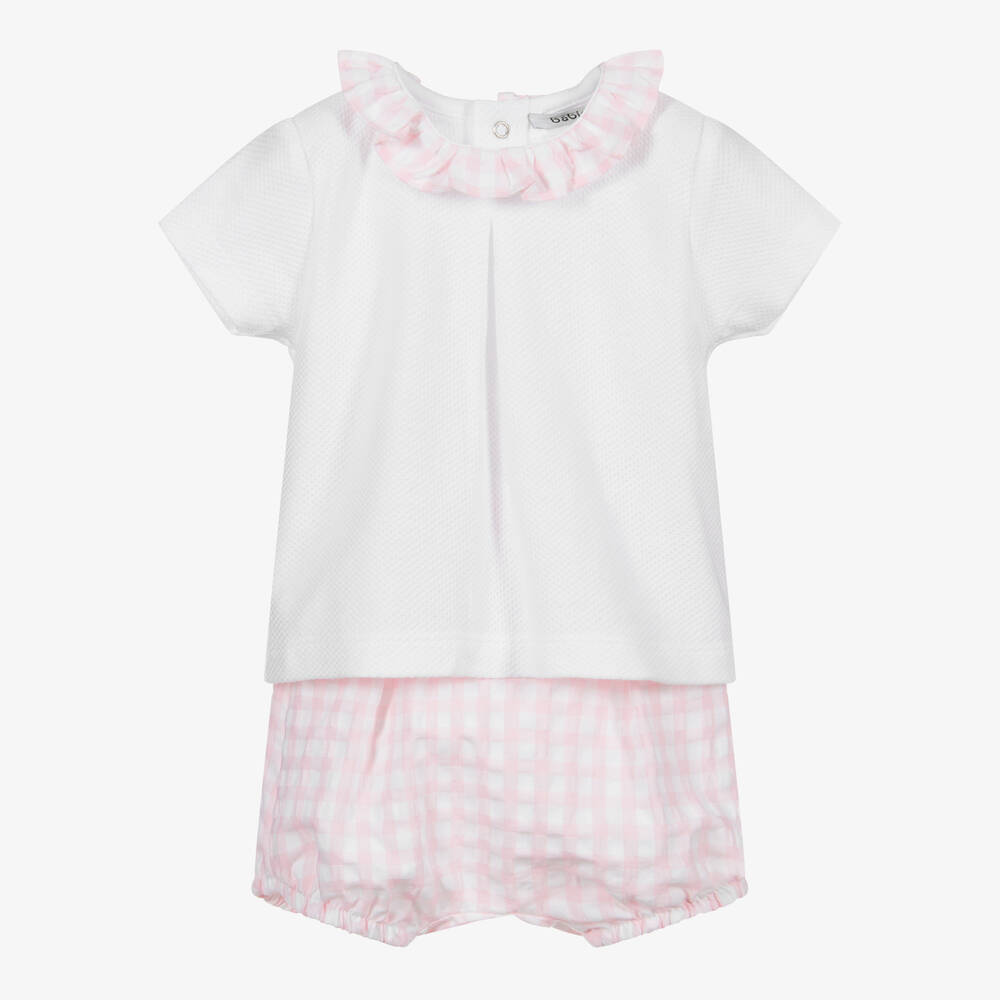 Babidu - Ensemble short rose et blanc Bébé | Childrensalon