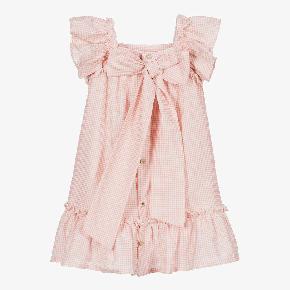 Babidu - Robe à carreaux rose et blanche  | Childrensalon