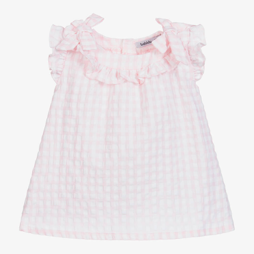 Babidu - Pink & White Check Dress Set | Childrensalon