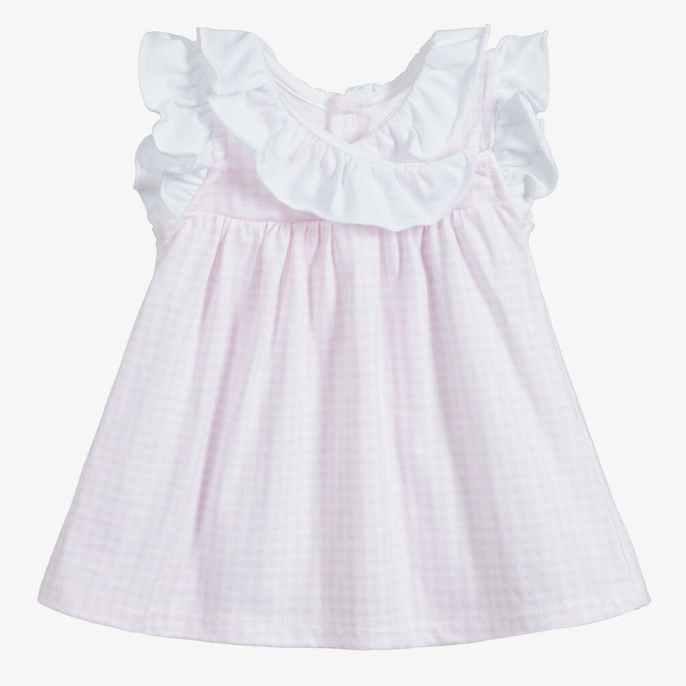 Babidu - Pink & White Cotton Dress Set | Childrensalon