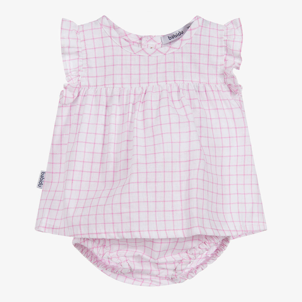 Babidu - Pink & White Cotton Shorts Set | Childrensalon