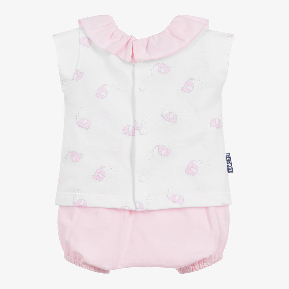 Babidu-Pink & White Cotton Shorts Set | Childrensalon Outlet