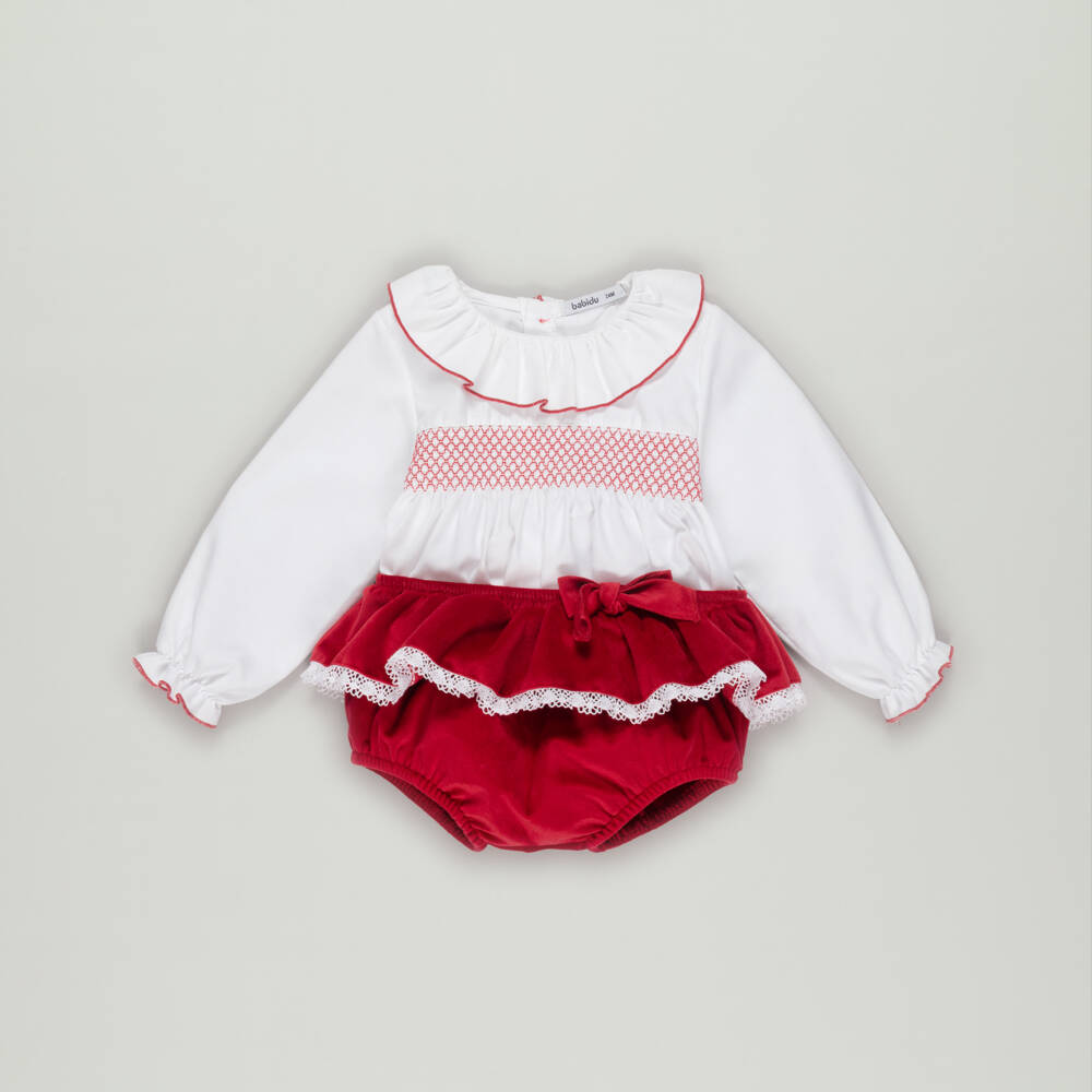 Babidu-Preloved Baby Girls Red Velvet Shorts Set (24 months) | Childrensalon Outlet