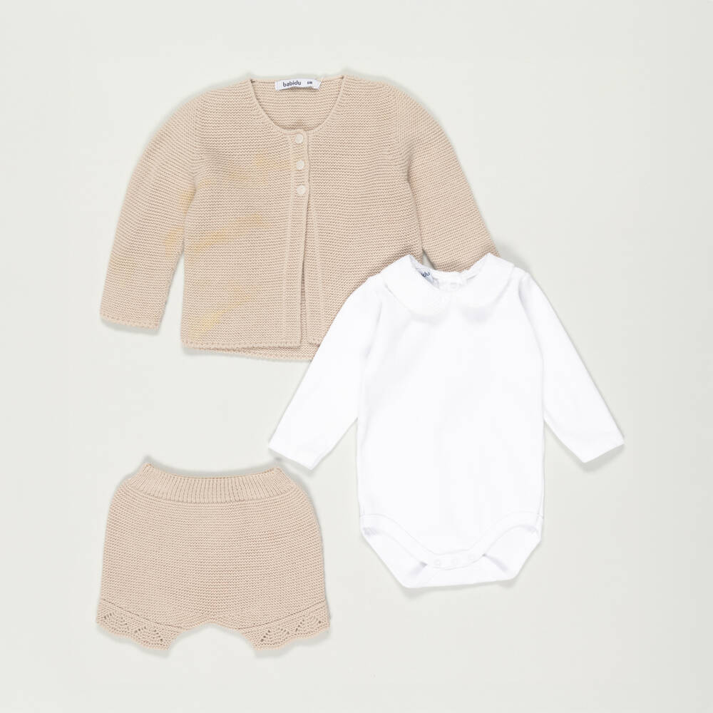 Babidu-Preloved Boys Beige Knitted Shorts Set (6 months) | Childrensalon Outlet