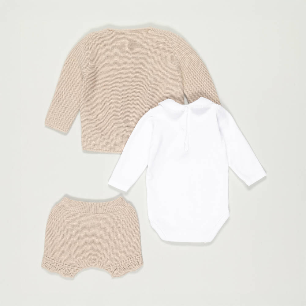 Babidu-Preloved Boys Beige Knitted Shorts Set (6 months) | Childrensalon Outlet