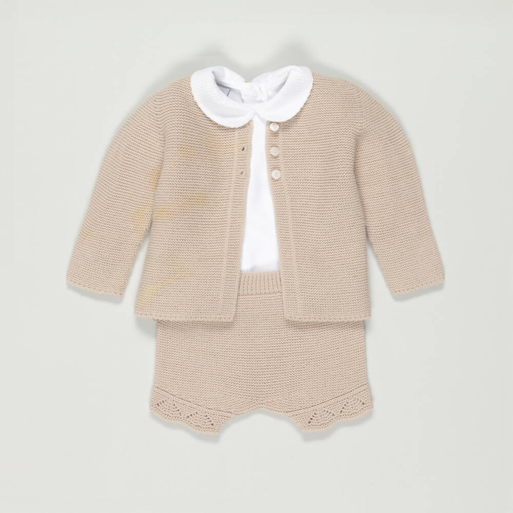 Babidu-Preloved Boys Beige Knitted Shorts Set (6 months) | Childrensalon Outlet