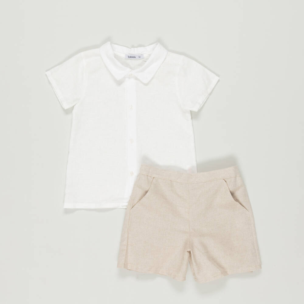 Babidu-Preloved Boys Ivory & Beige Cotton Shorts Set (5 years) | Childrensalon Outlet