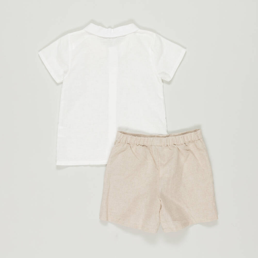 Babidu-Preloved Boys Ivory & Beige Cotton Shorts Set (5 years) | Childrensalon Outlet