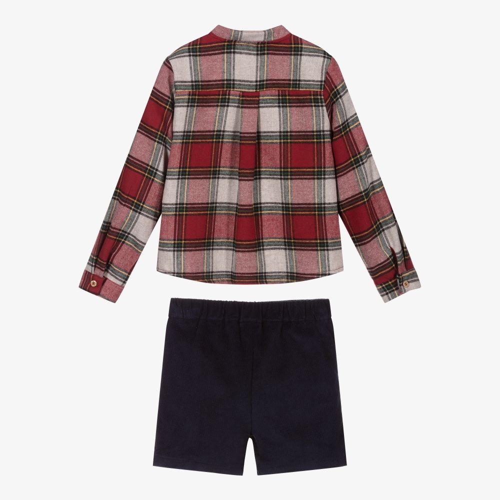 Babidu-طقم شورت قطن لون أحمر وكحلي للأولاد | Childrensalon Outlet