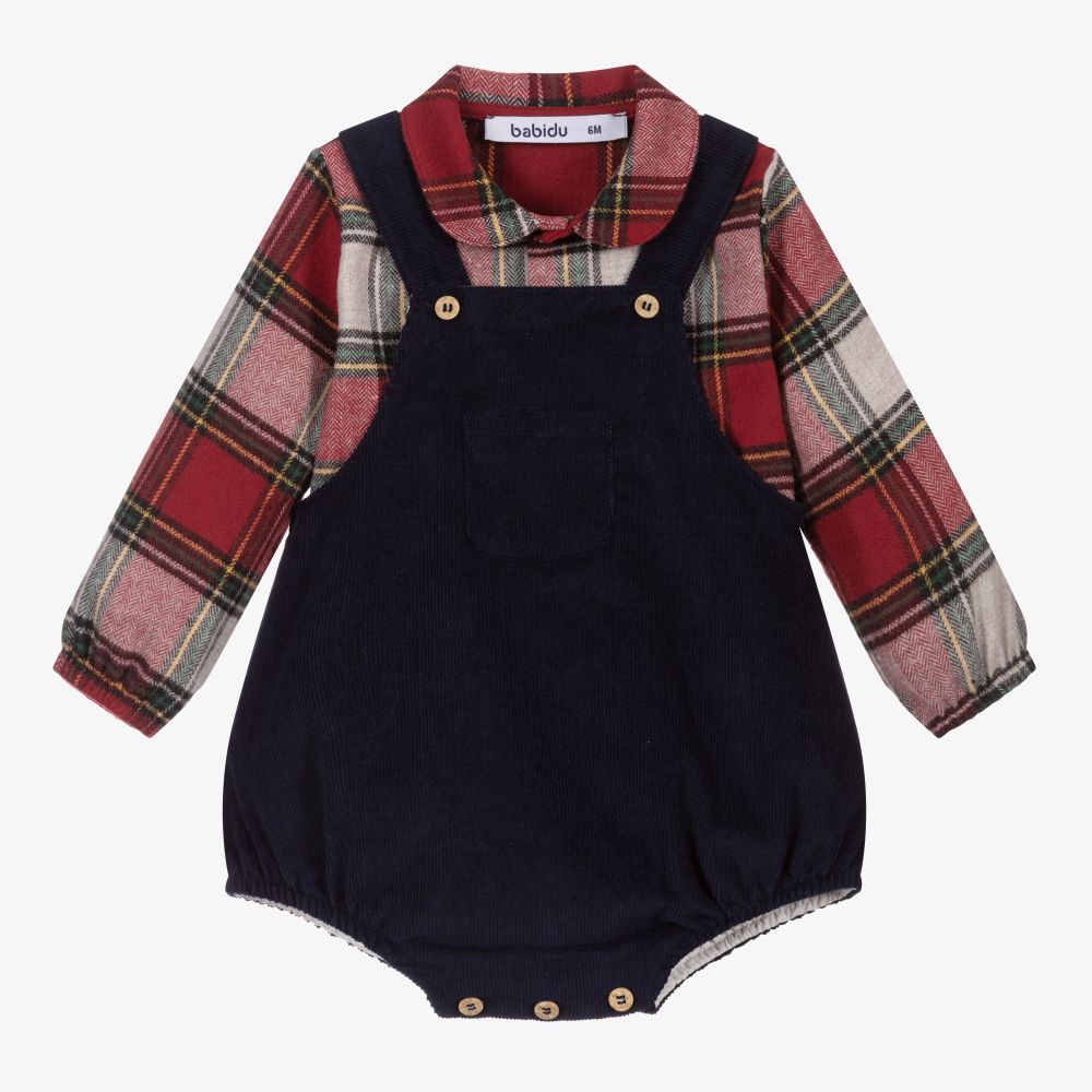 Babidu - Red & Blue Dungaree Set | Childrensalon