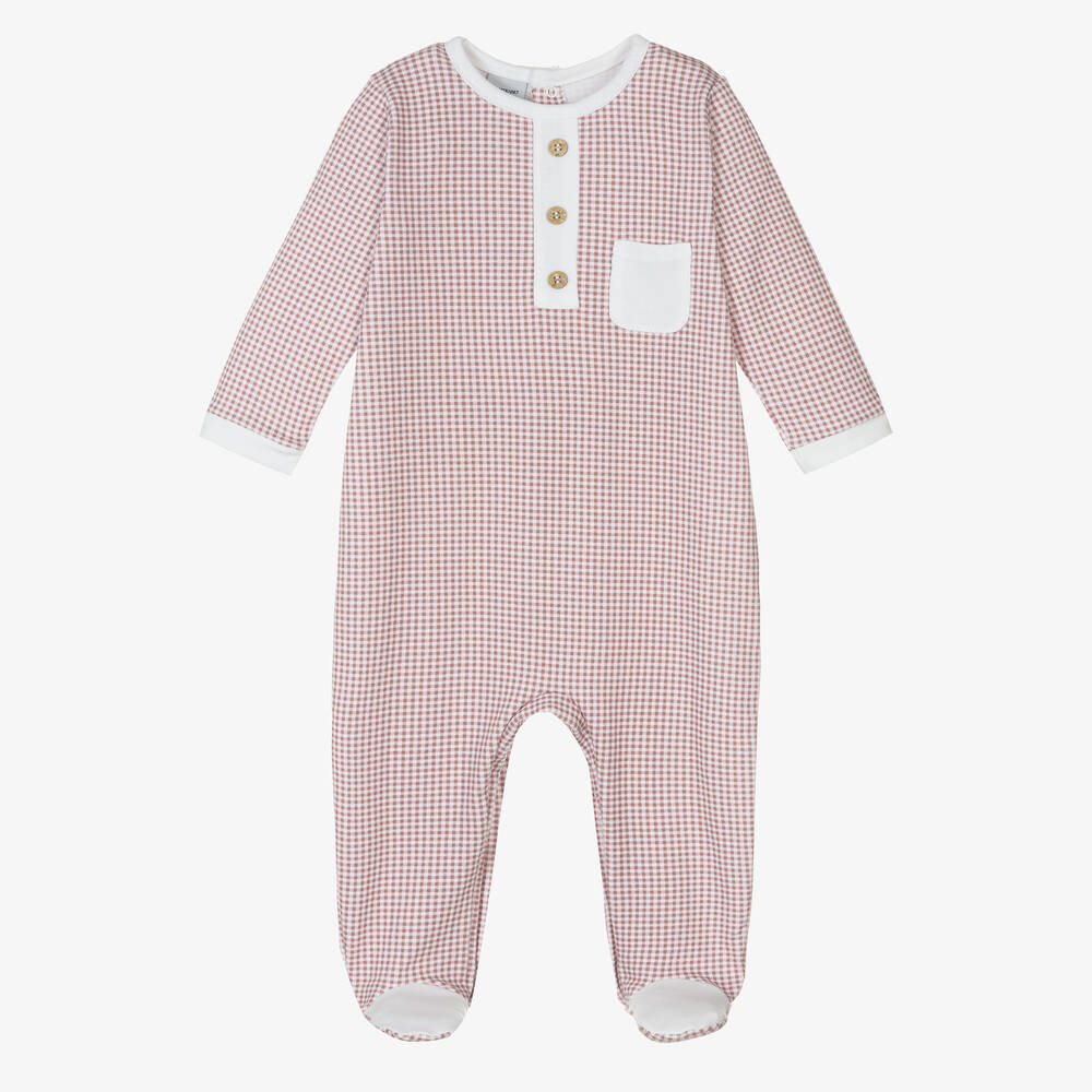 Babidu - Red Cotton Check Babygrow | Childrensalon