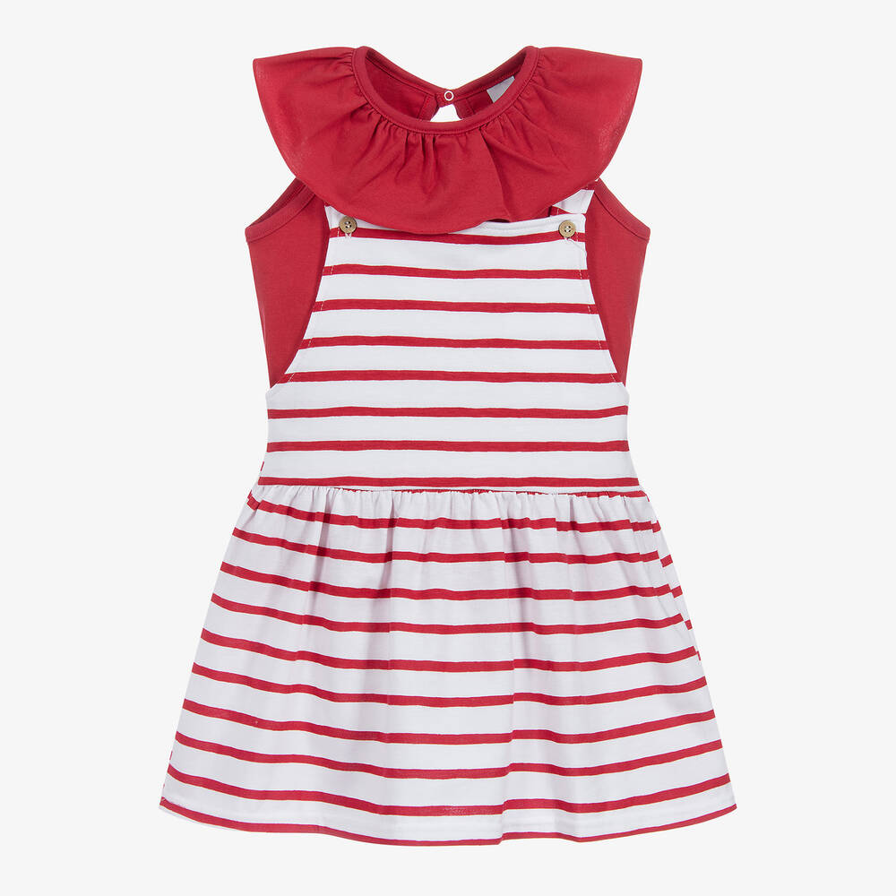 Babidu - Red Stripe Ruffle Jersey Dress | Childrensalon
