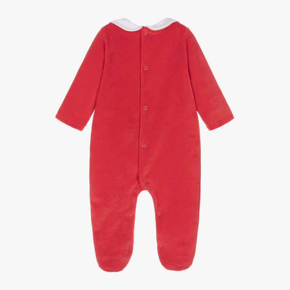 Babidu-Red Velour Babygrow | Childrensalon Outlet