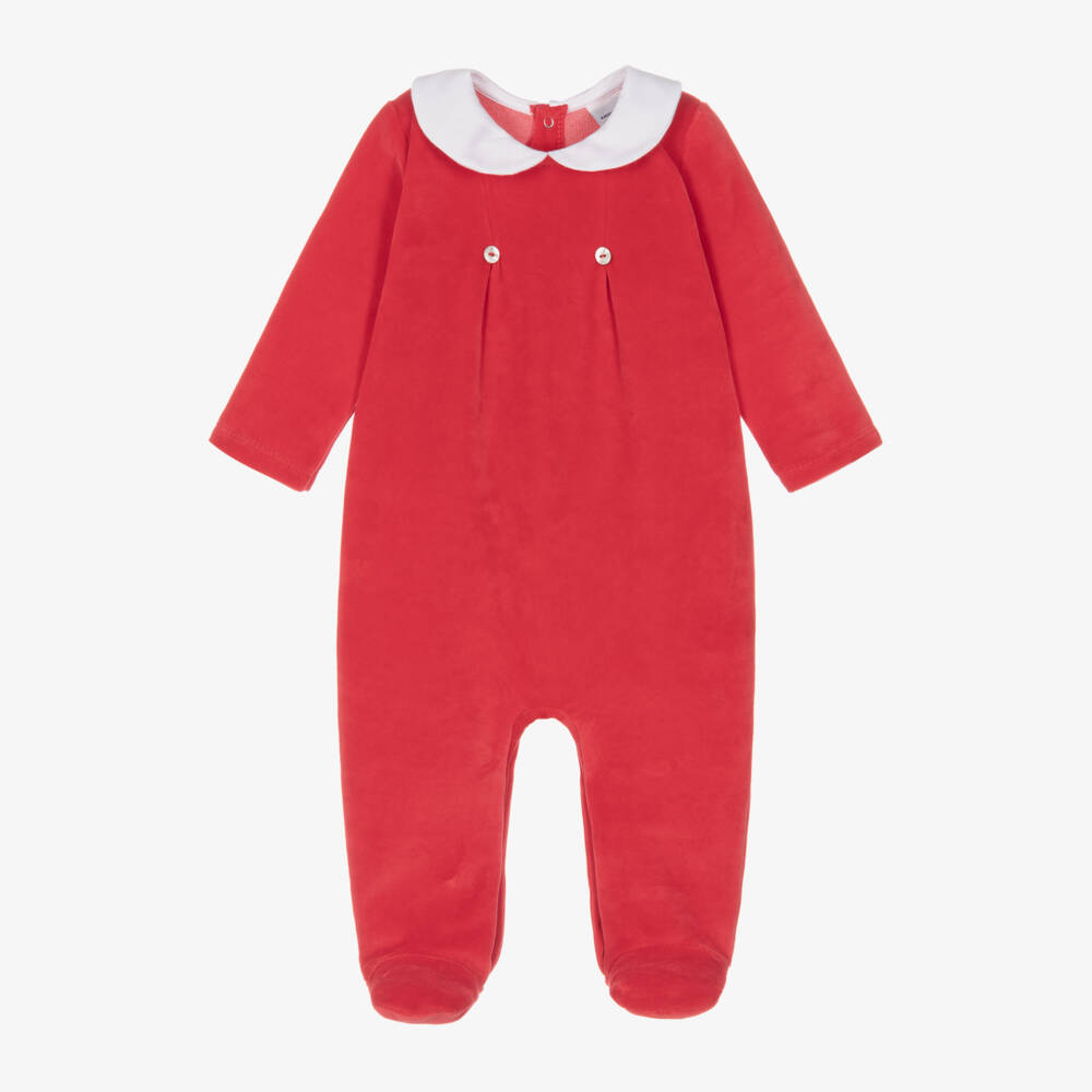 Babidu-Red Velour Babygrow | Childrensalon Outlet