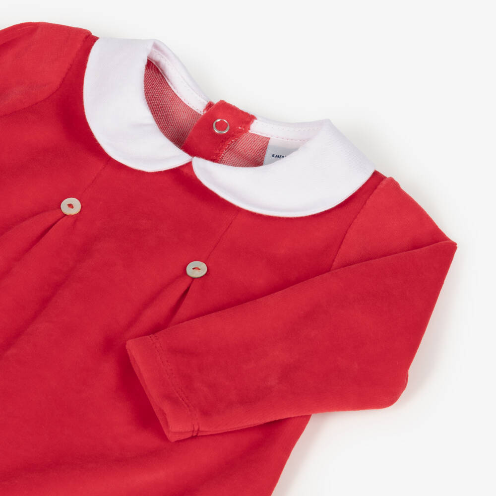 Babidu-Red Velour Babygrow | Childrensalon Outlet