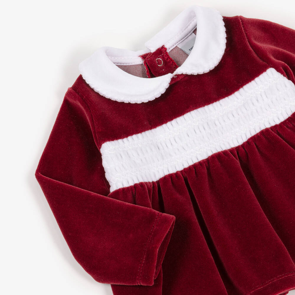 Babidu-Red Velour Smock 2 Pieve Babygrow | Childrensalon Outlet