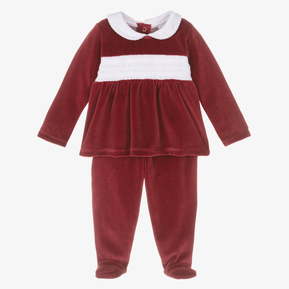Babidu-Red Velour Smock 2 Pieve Babygrow | Childrensalon Outlet