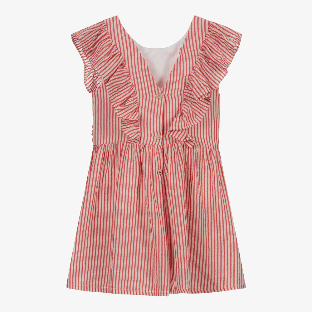 Babidu-فستان قطن مقلم لون أحمر و عاجي | Childrensalon Outlet