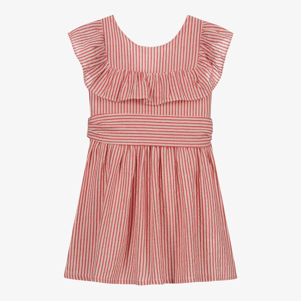 Babidu - Robe rayée rouge et blanche  | Childrensalon