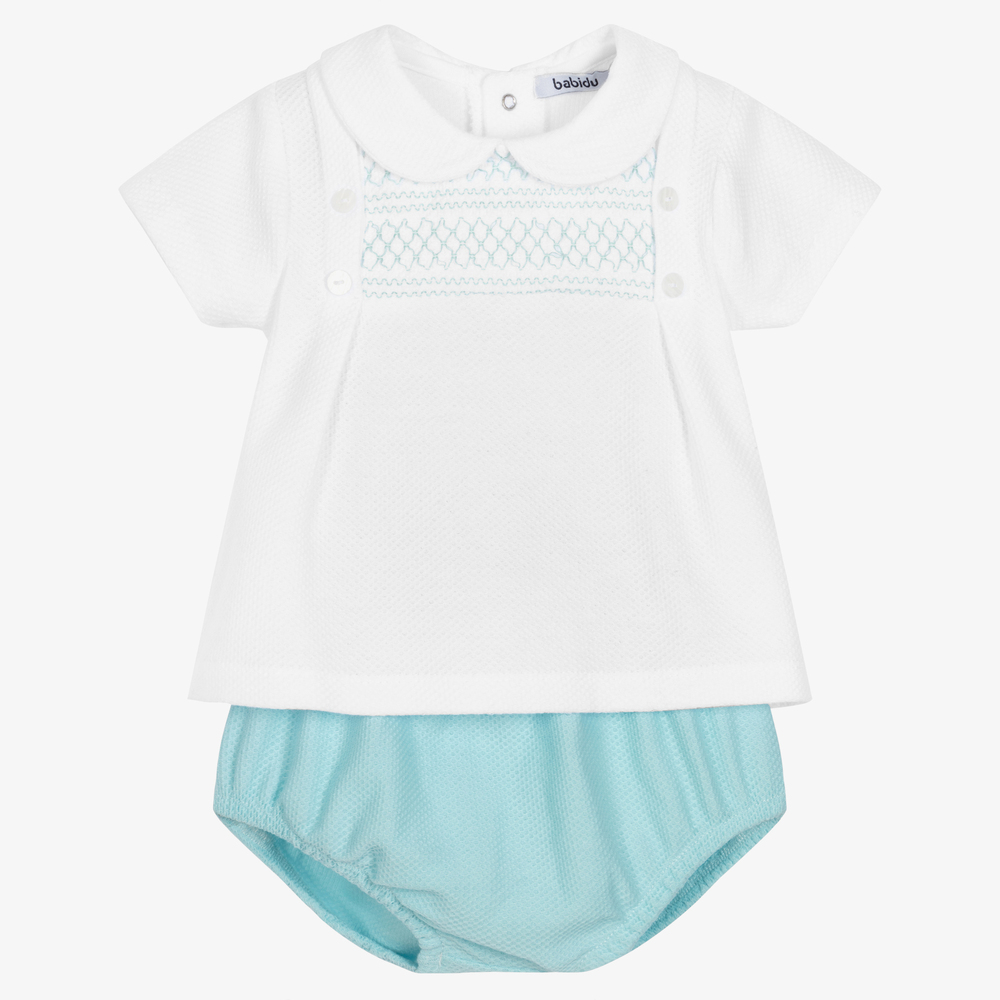 Babidu - Shorts-Set in Weiß und Aquagrün | Childrensalon