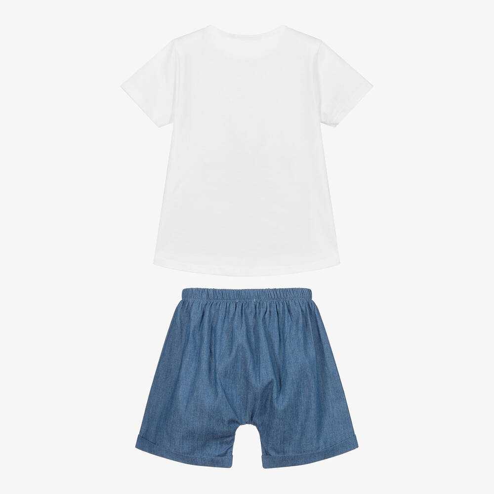 Babidu-Комплект белого и синего цвета с хлопковыми шортами | Childrensalon Outlet