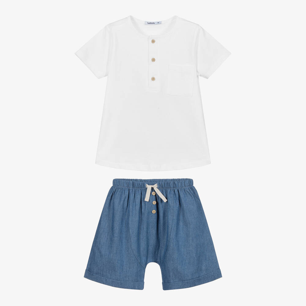 Babidu-Комплект белого и синего цвета с хлопковыми шортами | Childrensalon Outlet