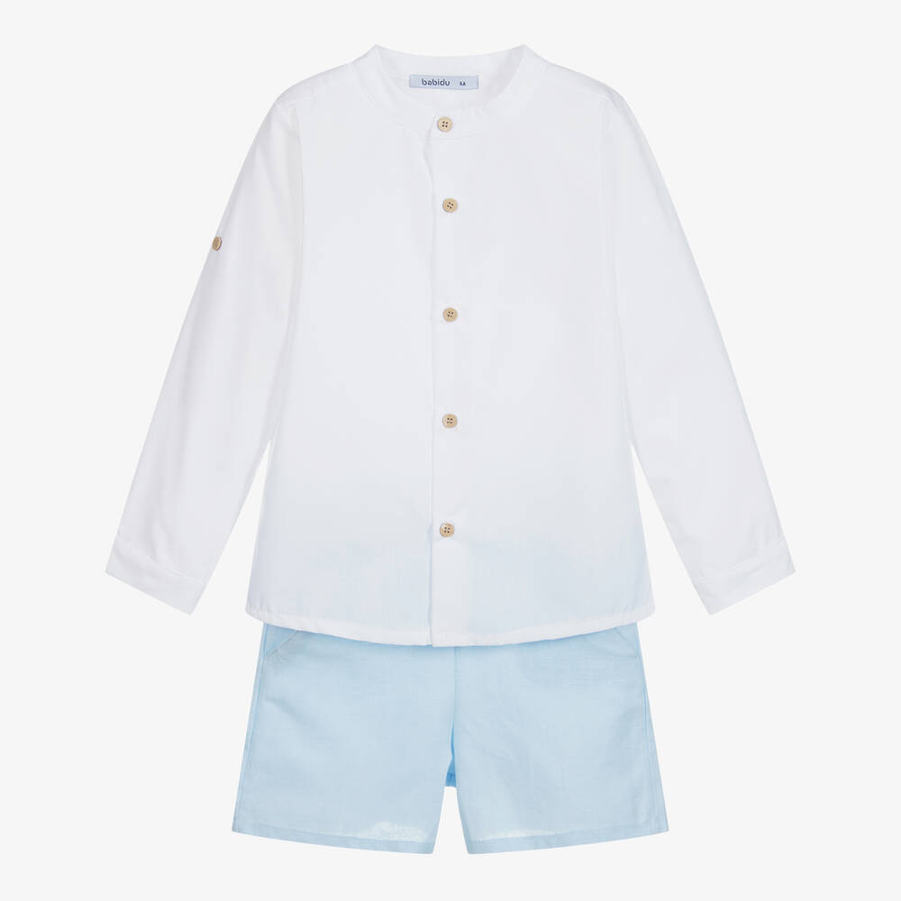 Babidu-White & Blue Shorts Set | Childrensalon Outlet