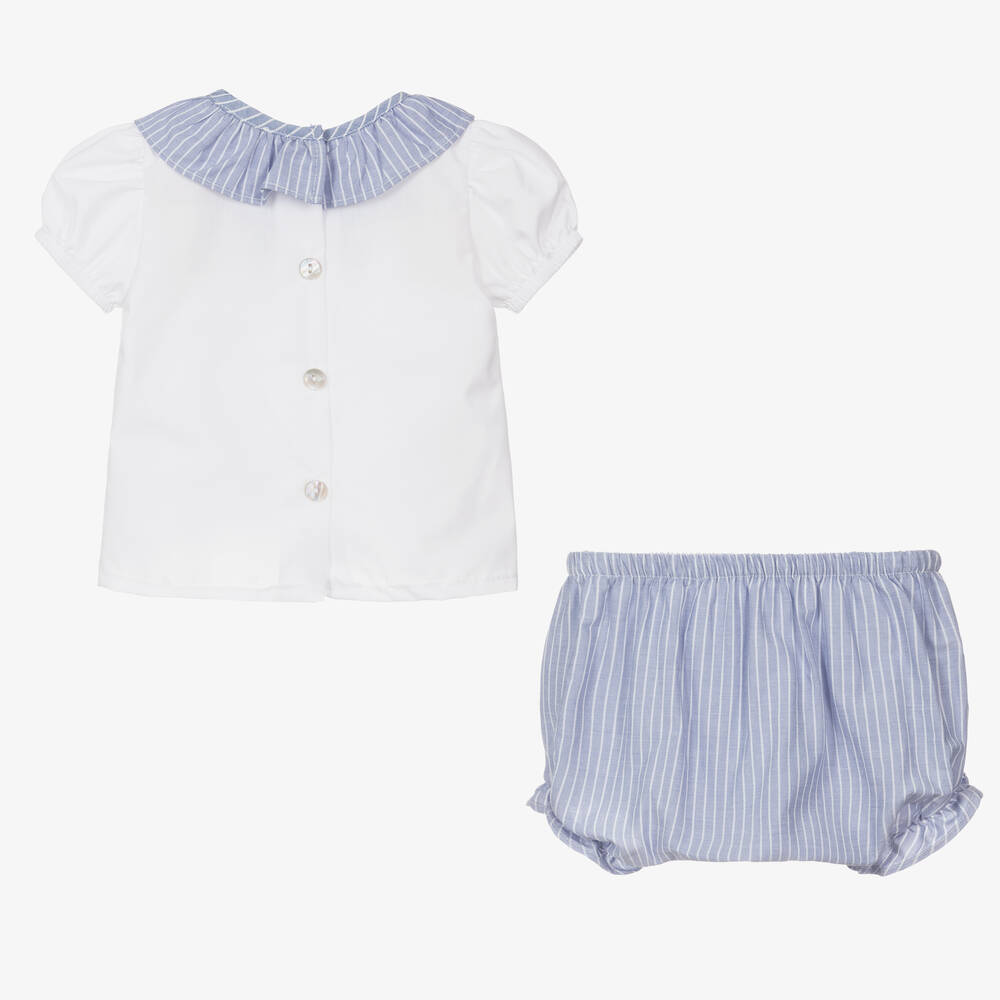 Babidu-White & Blue Striped Shorts Set | Childrensalon Outlet