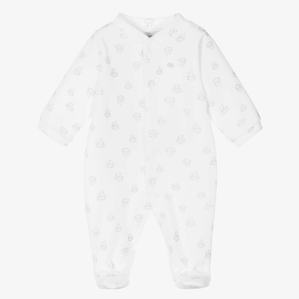 Babidu-White Cloud Velour Babygrow | Childrensalon Outlet