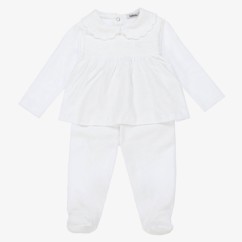 Babidu - White Cotton 2 Piece Babygrow | Childrensalon