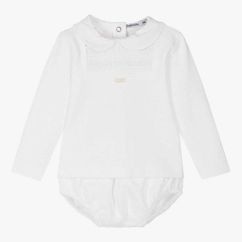 Babidu - White Cotton Baby Shorts Set | Childrensalon