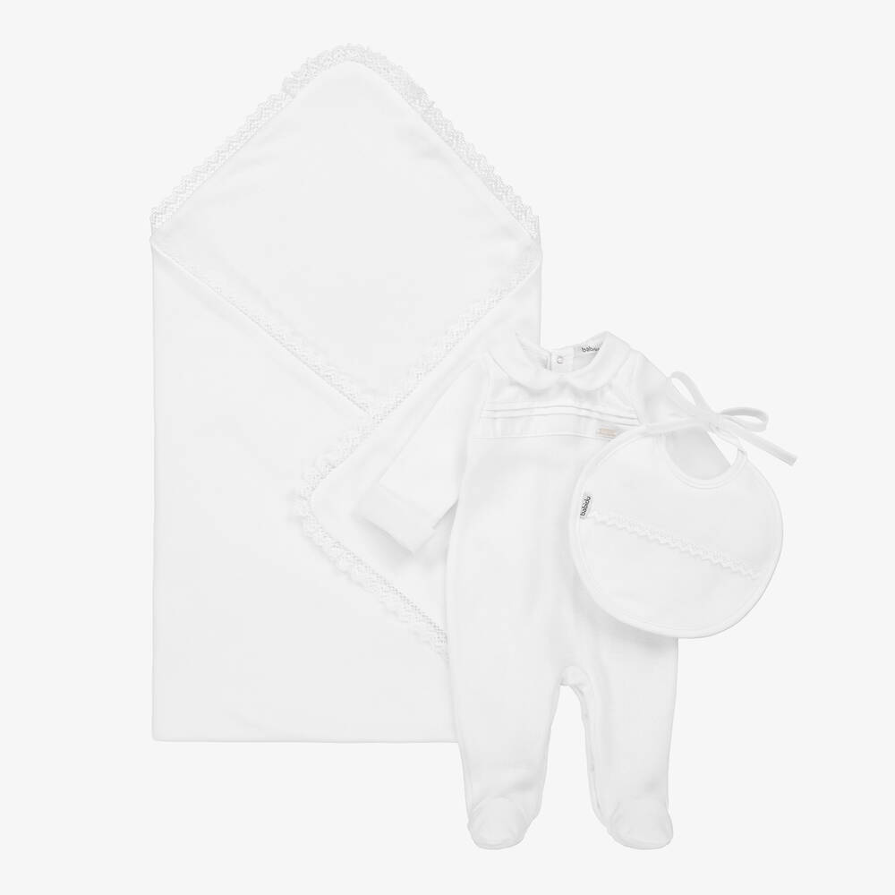 Babidu-White Cotton Babysuit Set | Childrensalon Outlet