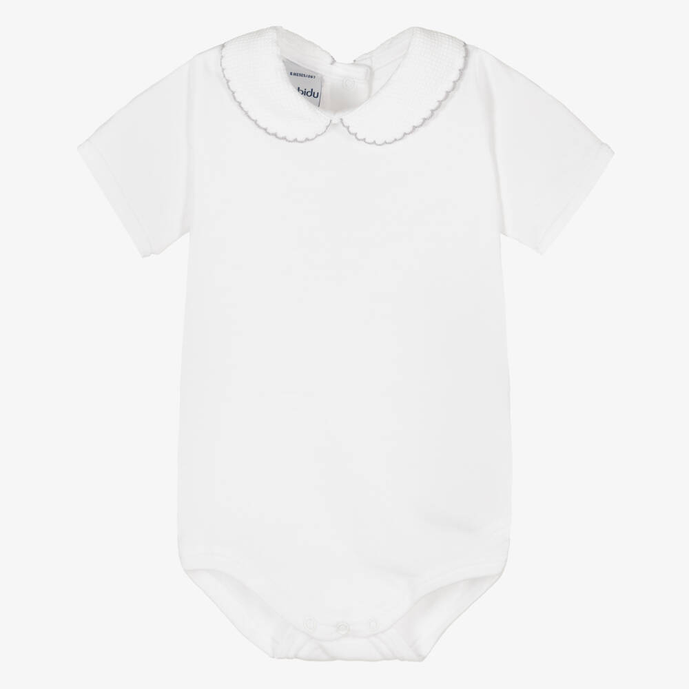 Babidu-White Cotton Bodysuit With Peter Pan Collar | Childrensalon Outlet