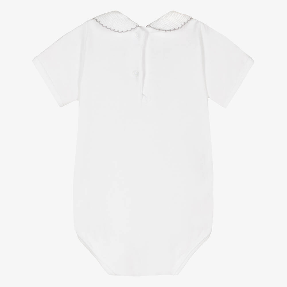 Babidu-White Cotton Bodysuit With Peter Pan Collar | Childrensalon Outlet