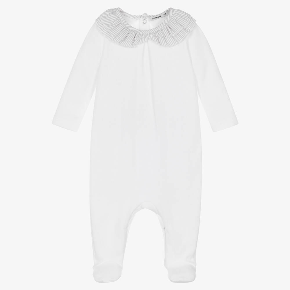 Babidu - White Cotton Collared Babygrow | Childrensalon