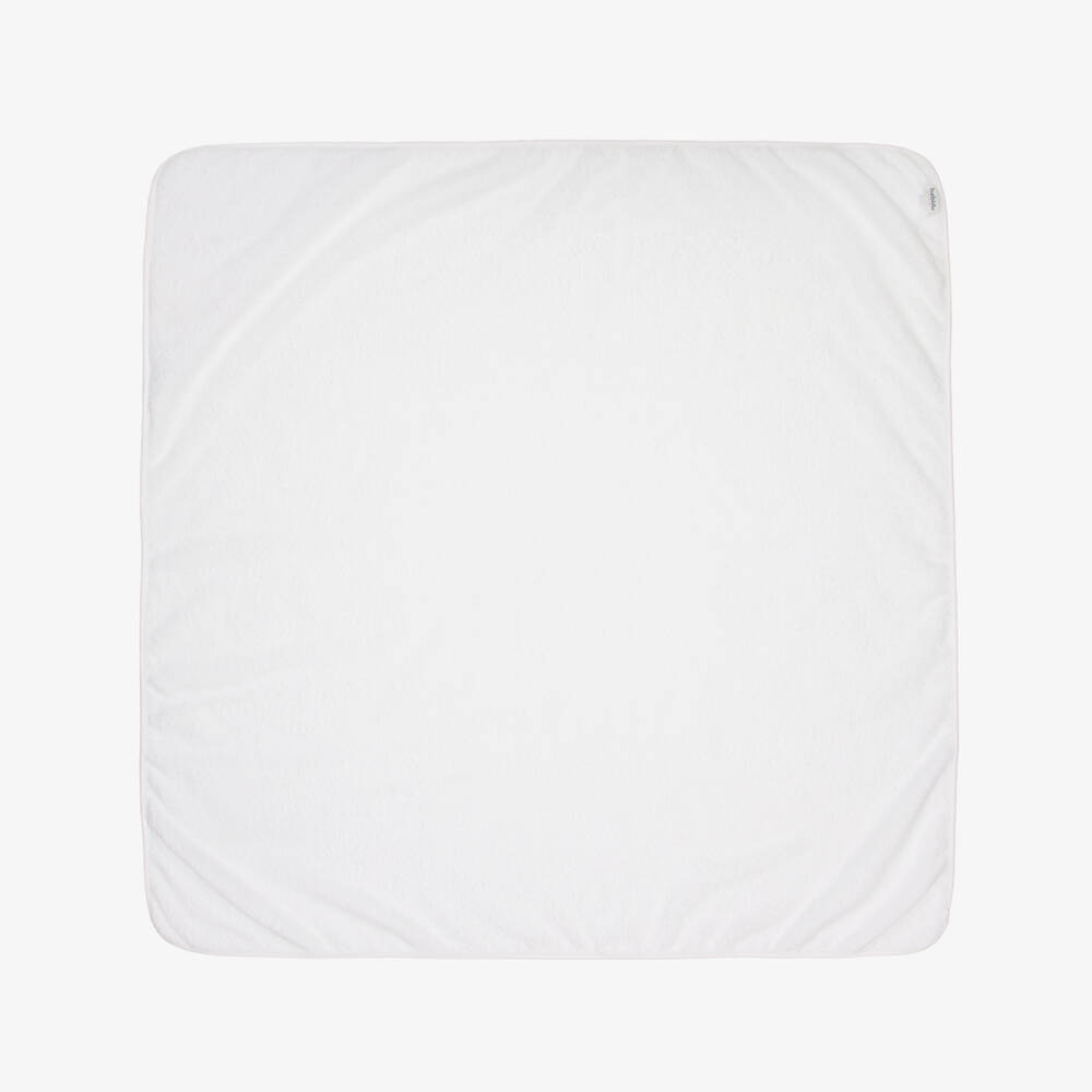 Babidu-White Cotton Floral Hooded Towel with Gingham Frill (100cm) | Childrensalon Outlet