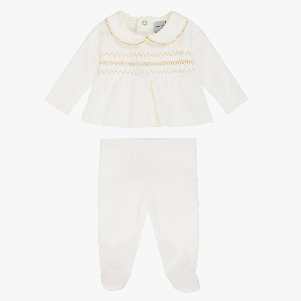 Babidu-White Cotton Knit 2 Piece Babygrow | Childrensalon Outlet