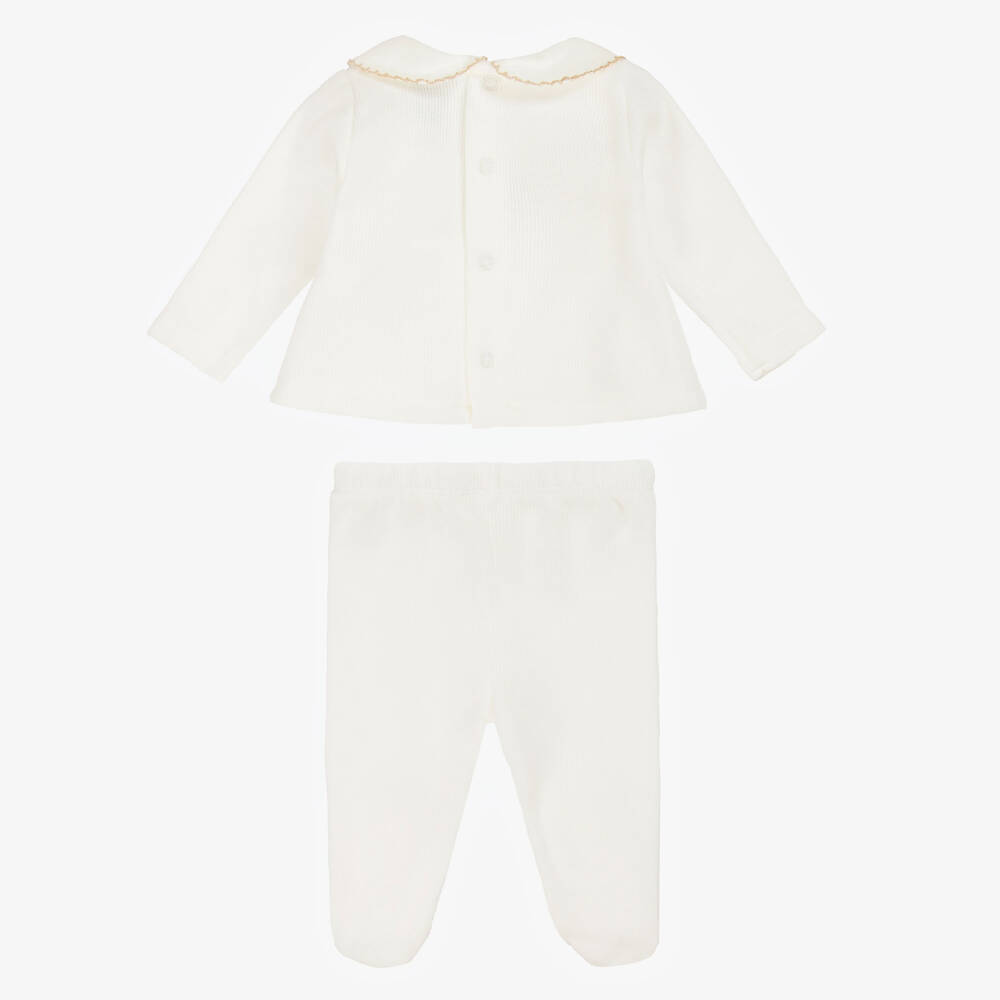 Babidu-White Cotton Knit 2 Piece Babygrow | Childrensalon Outlet