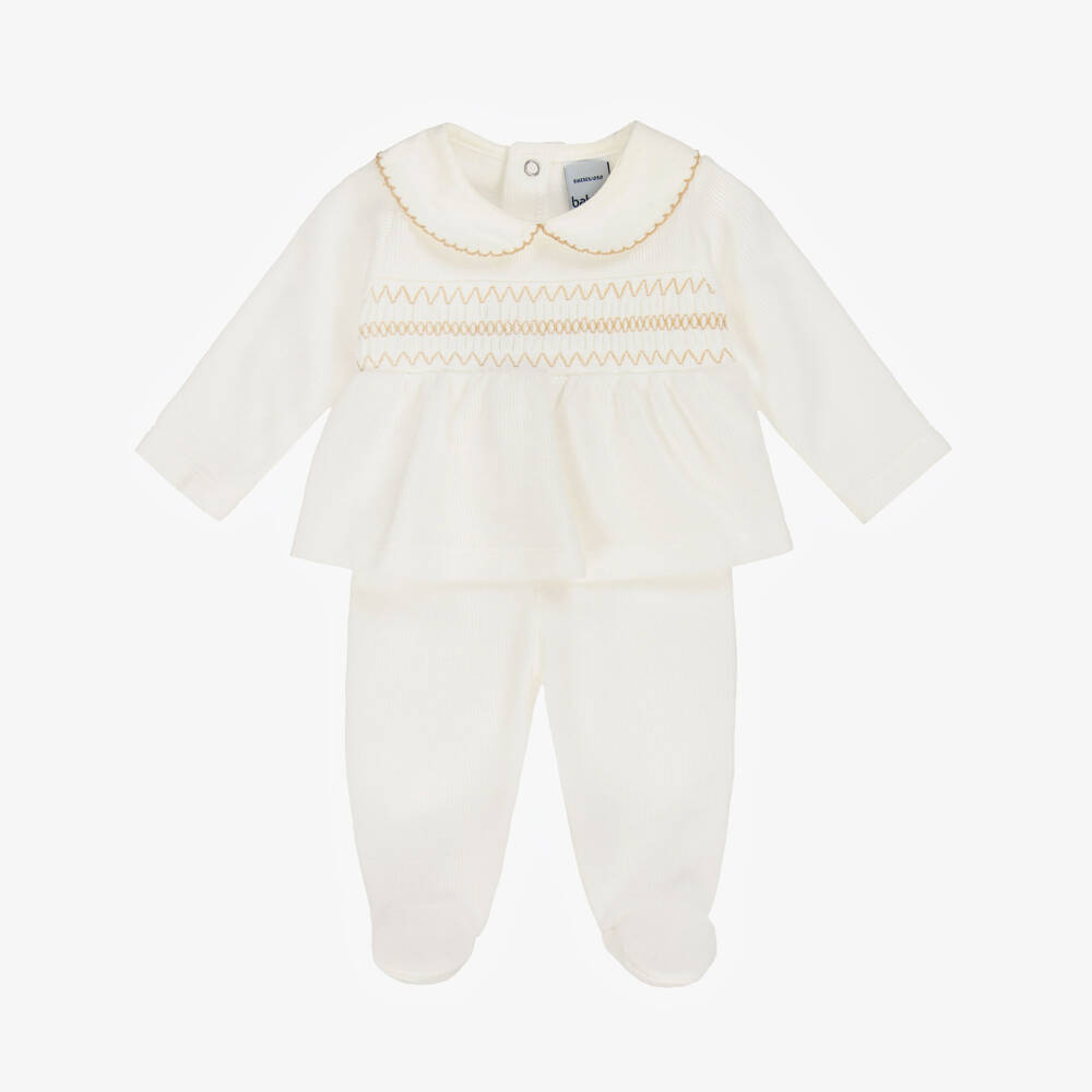 Babidu-White Cotton Knit 2 Piece Babygrow | Childrensalon Outlet
