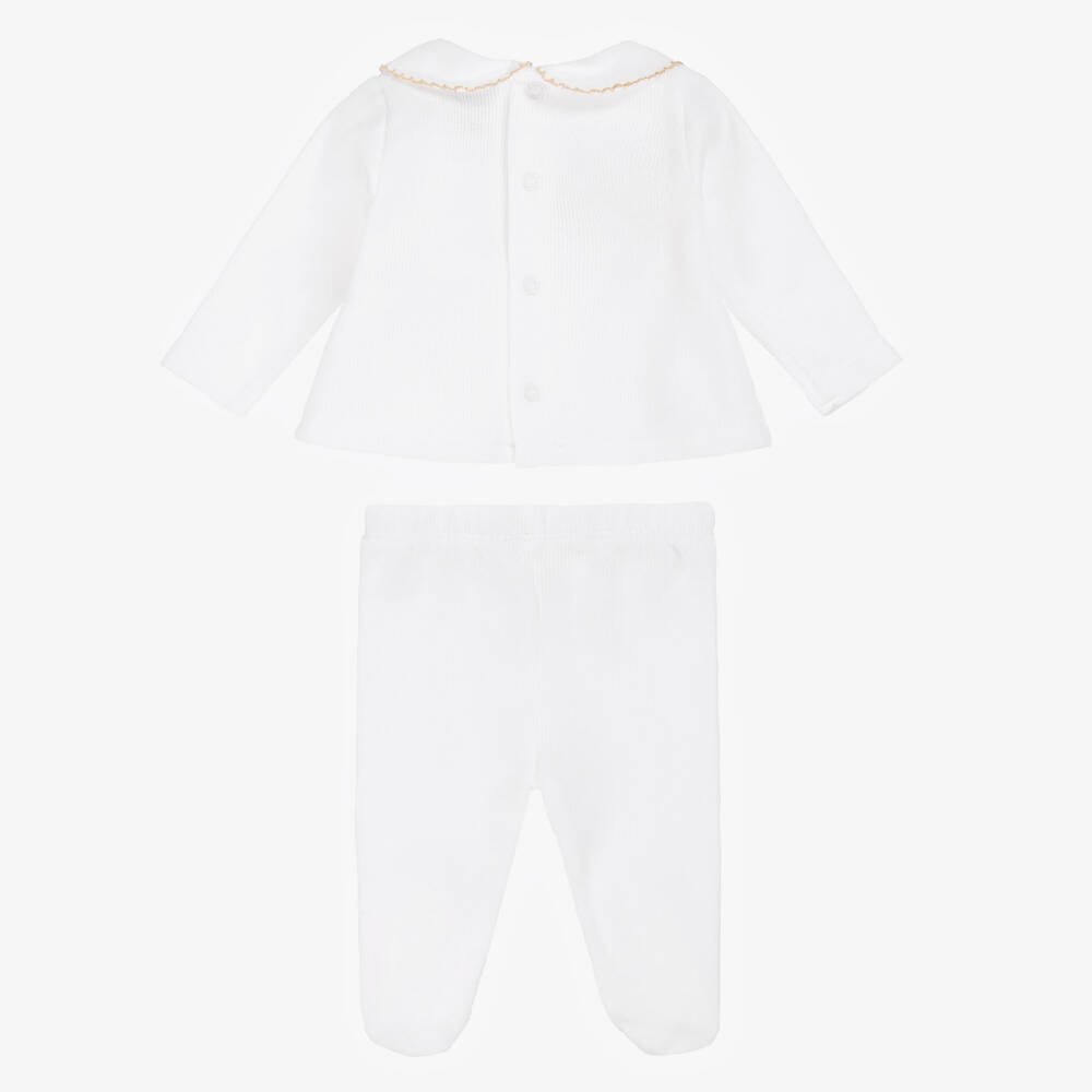 Babidu-White Cotton Knit 2 Piece Babygrow | Childrensalon Outlet