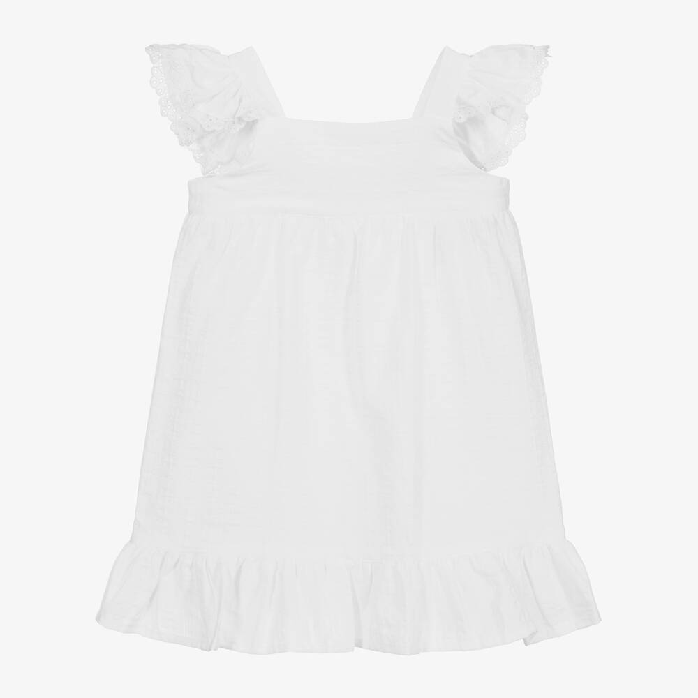 Babidu - White Cotton & Lace Dress  | Childrensalon
