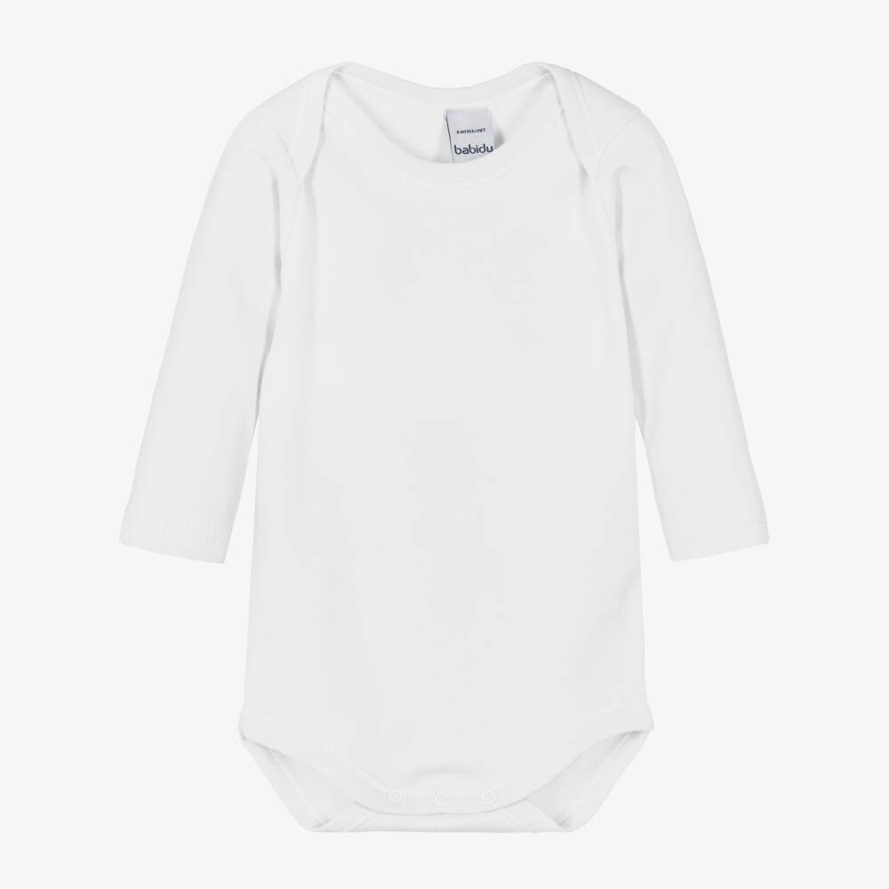 Babidu-White Cotton Long-Sleeved Bodyvest | Childrensalon Outlet