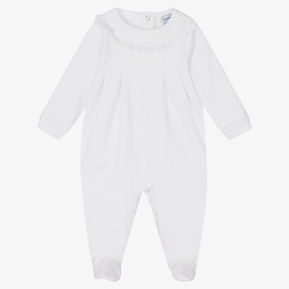 Babidu - White Cotton Velour Babygrow | Childrensalon