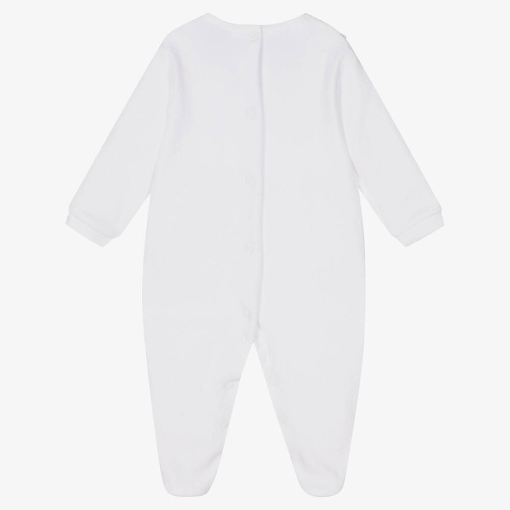 Babidu-White Cotton Velour Babygrow | Childrensalon Outlet