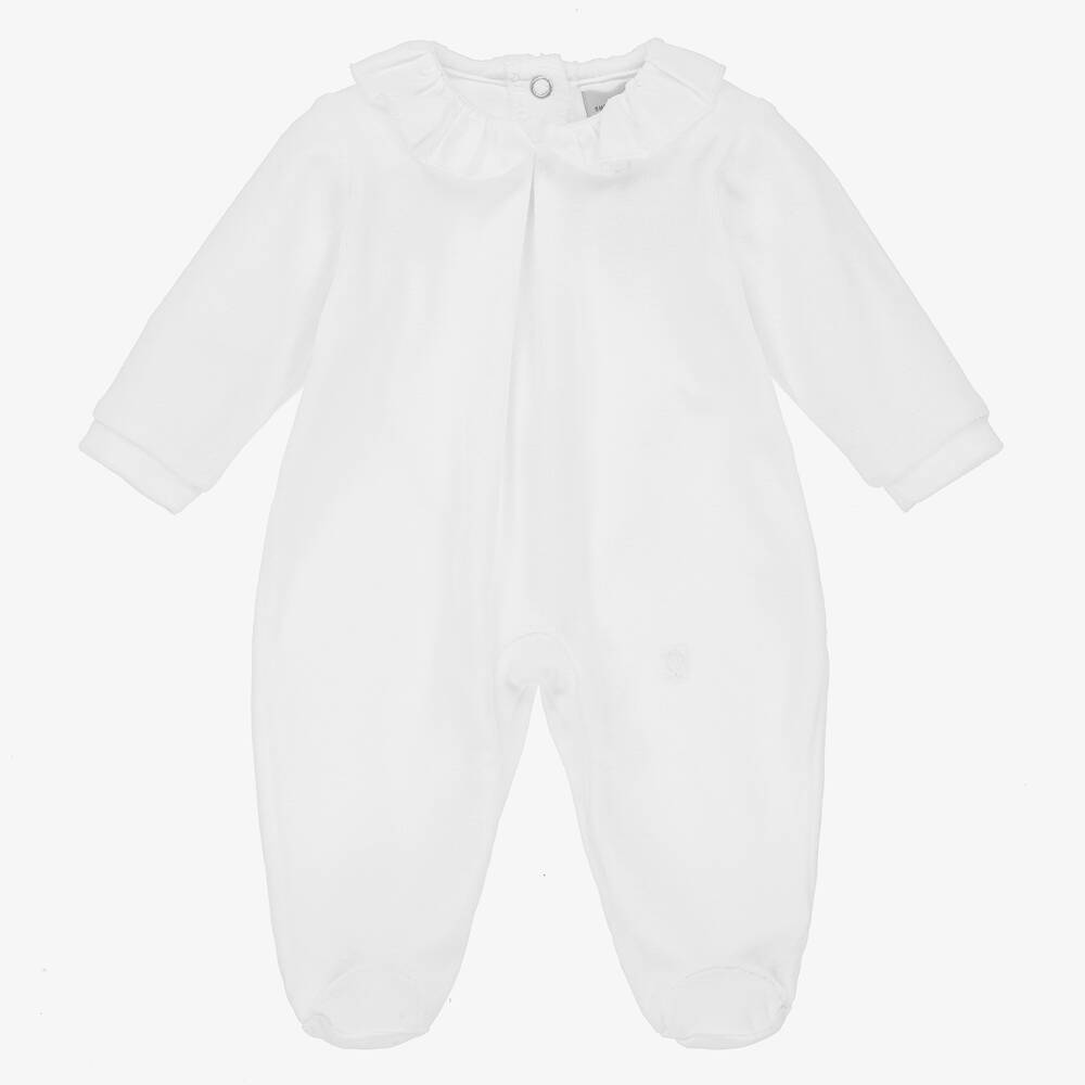 Babidu - Grenouillère velours coton blanc  | Childrensalon