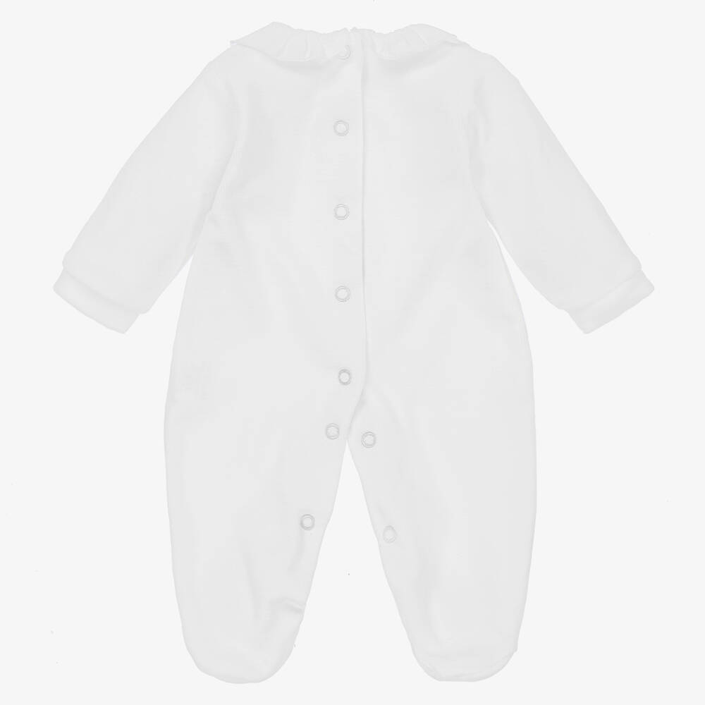 Babidu-White Cotton Velour Babygrow | Childrensalon Outlet